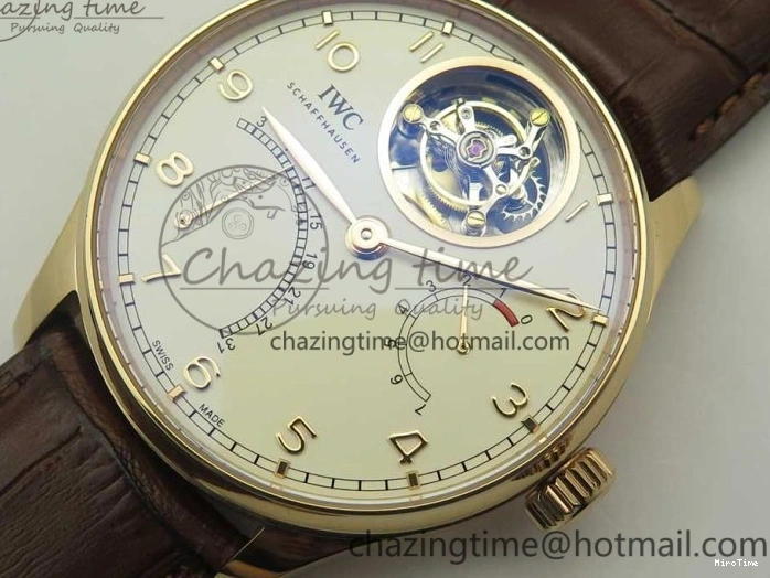 MIROTIME 1222 Portuguese Tourbillon IW504602 RG ZF Best Edition White Dial on Brown Leather Strap Stretchable 7178